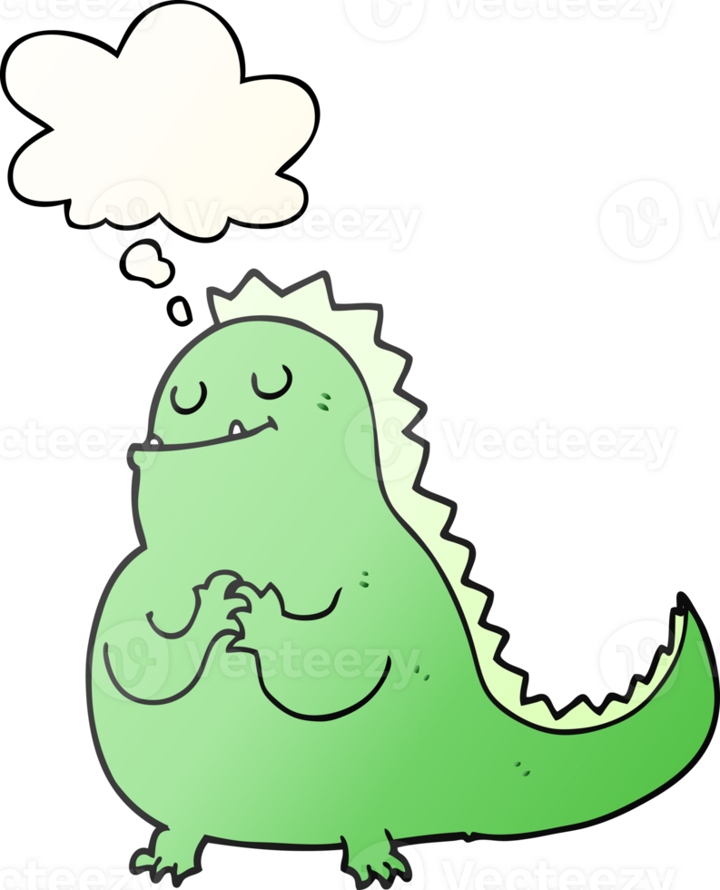 cartoon dinosaur with thought bubble in smooth gradient style png