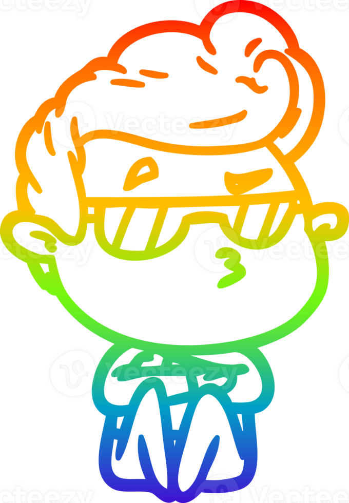 rainbow gradient line drawing of a cartoon cool guy png