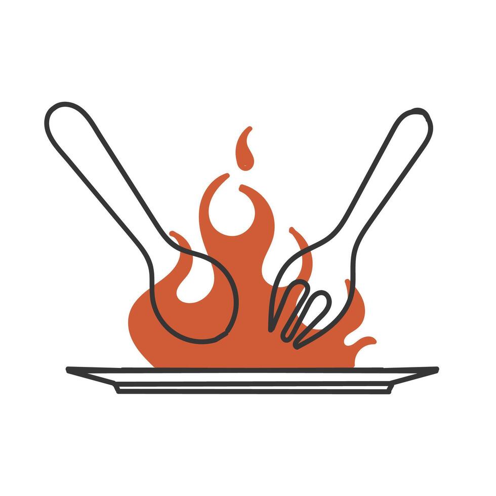 hand drawn doodle cutlery and fire illustration vector