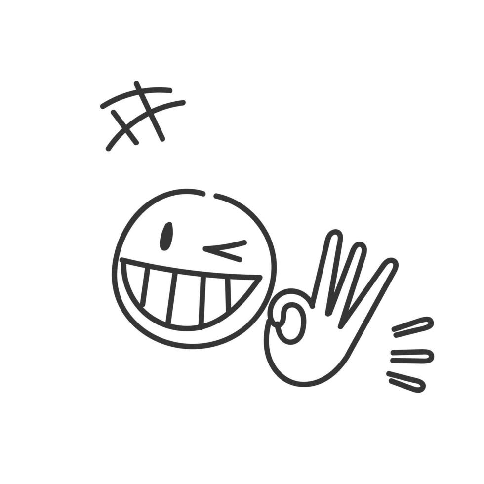 hand drawn doodle ok sign gesture illustration vector