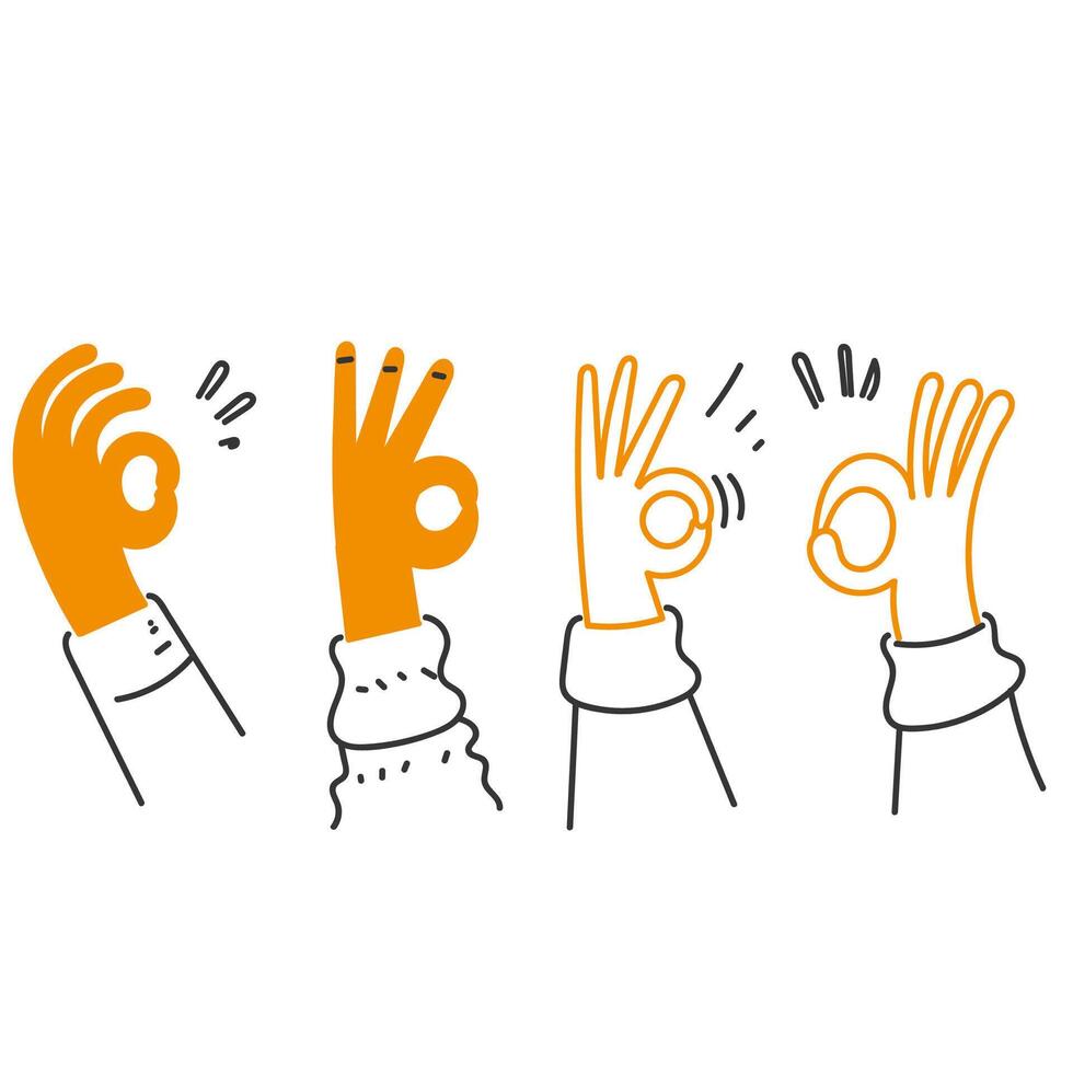 hand drawn doodle ok sign gesture illustration vector