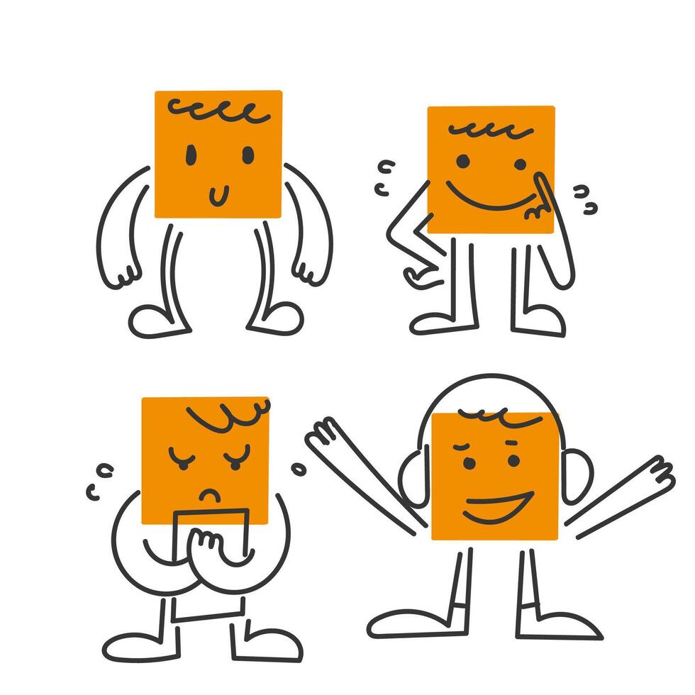 hand drawn doodle square shape character gesture collection vector