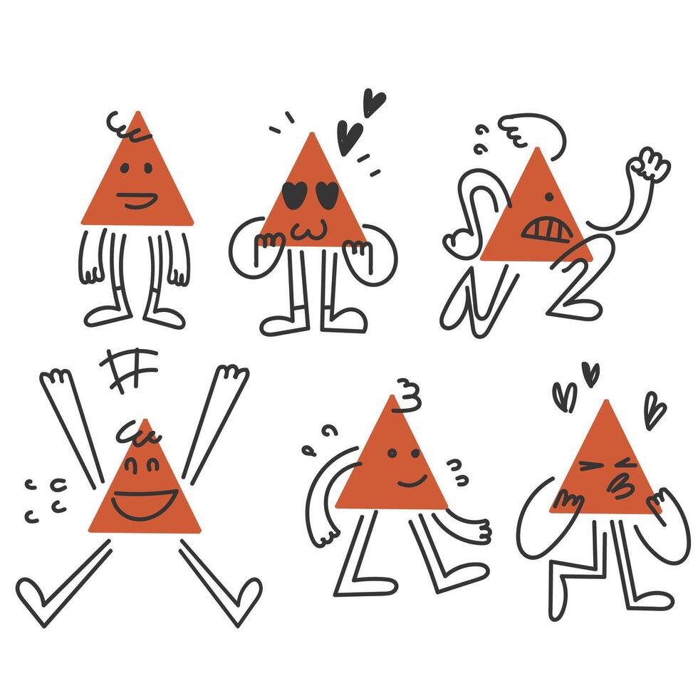 hand drawn doodle triangle shape character gesture collection illustration vector