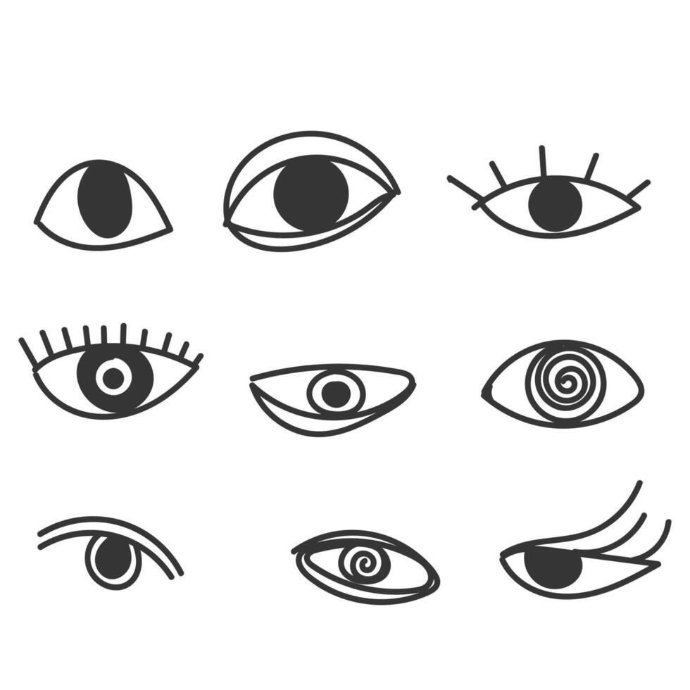 hand drawn doodle eyes illustration collection icon vector