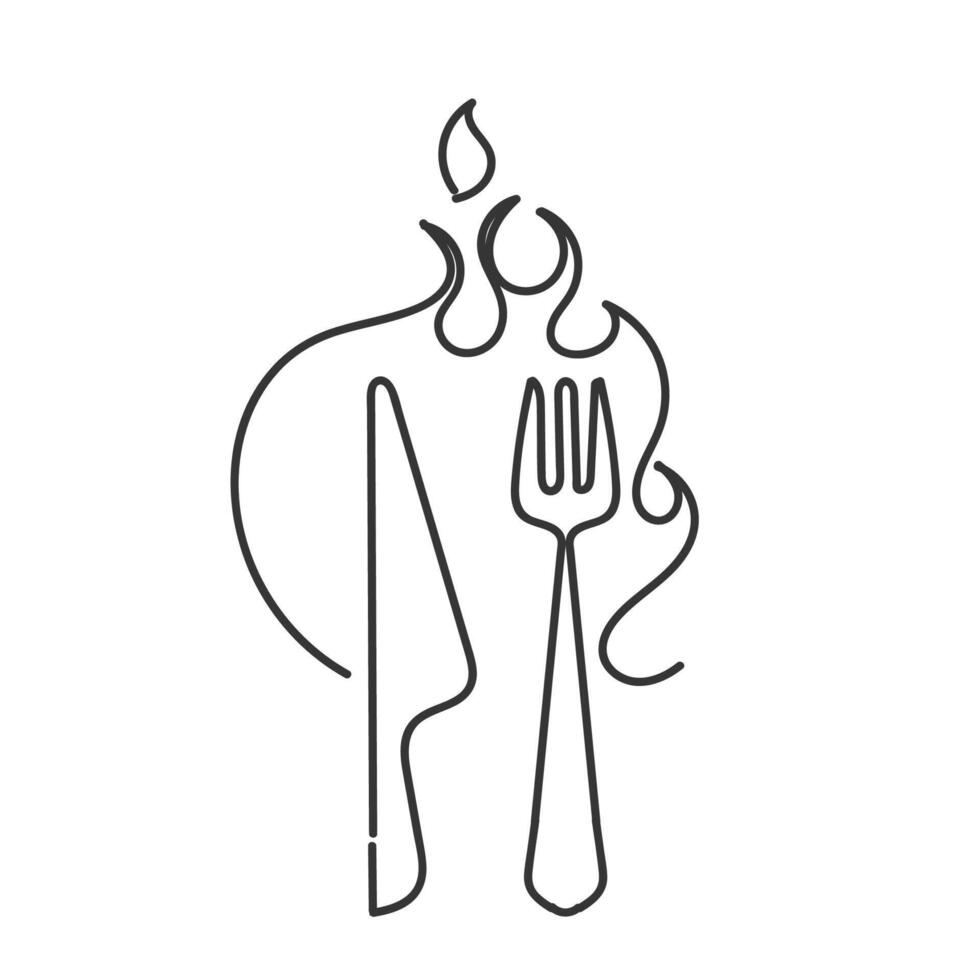 hand drawn doodle cutlery and fire illustration vector