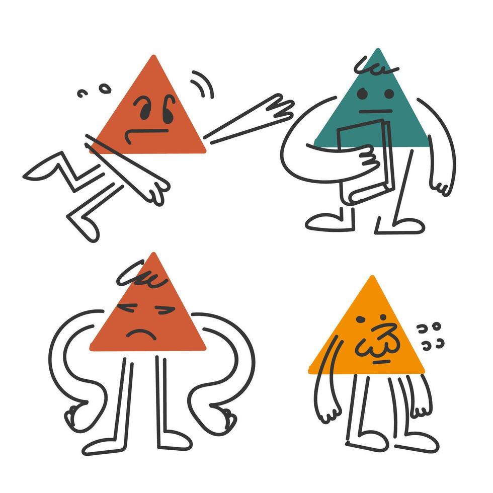 hand drawn doodle triangle shape character gesture collection illustration vector