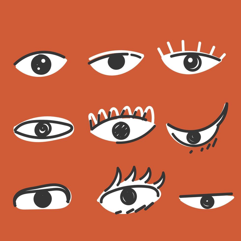 hand drawn doodle eyes illustration collection icon vector