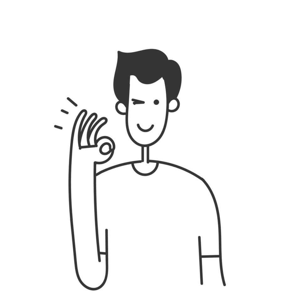 hand drawn doodle ok sign gesture illustration vector