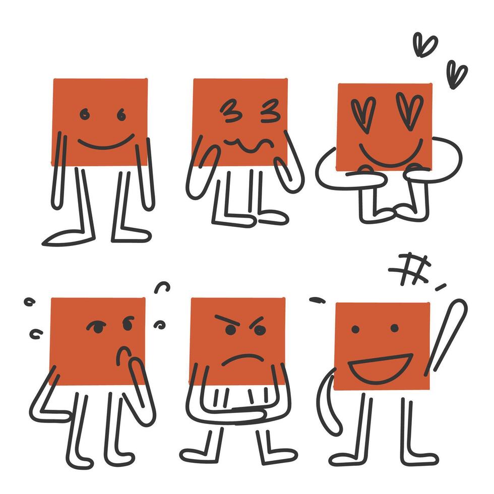 hand drawn doodle square shape character gesture collection vector