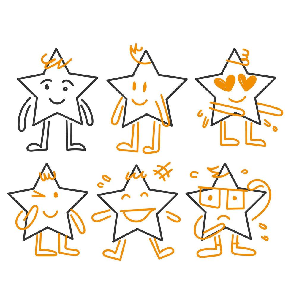 hand drawn doodle star shape character gesture collection icon vector