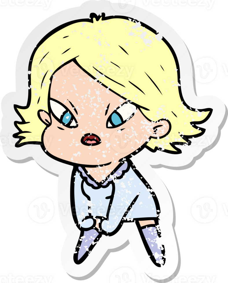 distressed sticker of a cartoon stressed woman png
