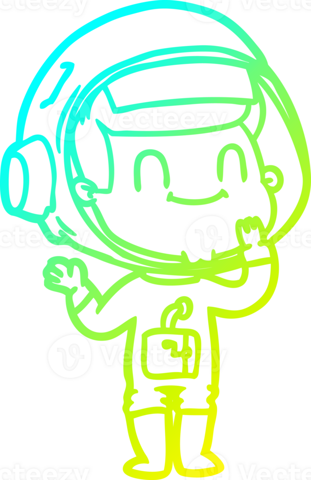 cold gradient line drawing of a happy cartoon astronaut man png
