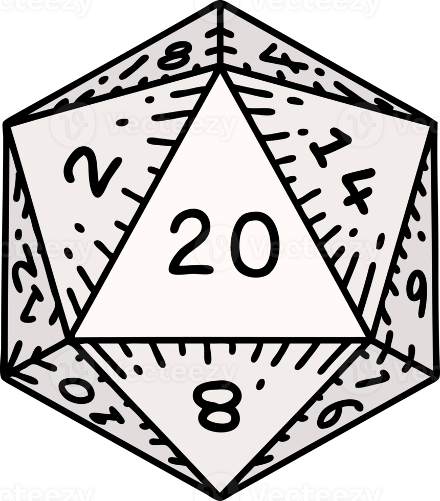 Retro Tattoo Style natural 20 D20 dice roll png