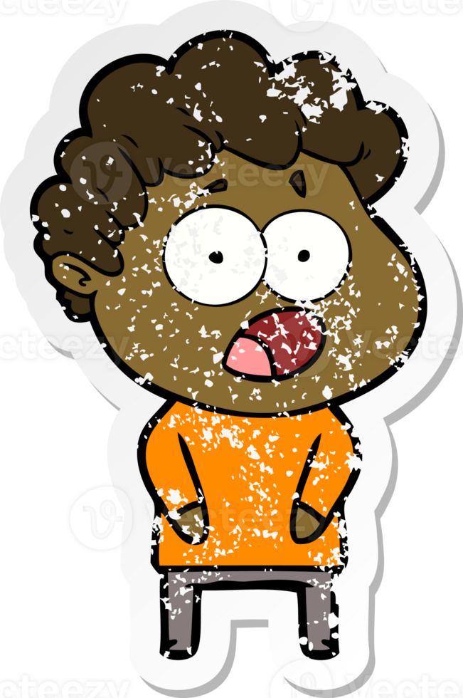 distressed sticker of a cartoon shocked man png