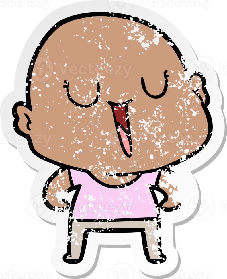 distressed sticker of a happy cartoon bald man png