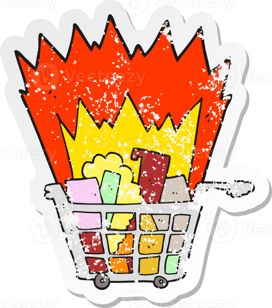 retro distressed sticker of a cartoon shopping trolley png