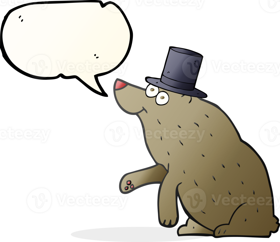 hand drawn speech bubble cartoon bear in top hat png