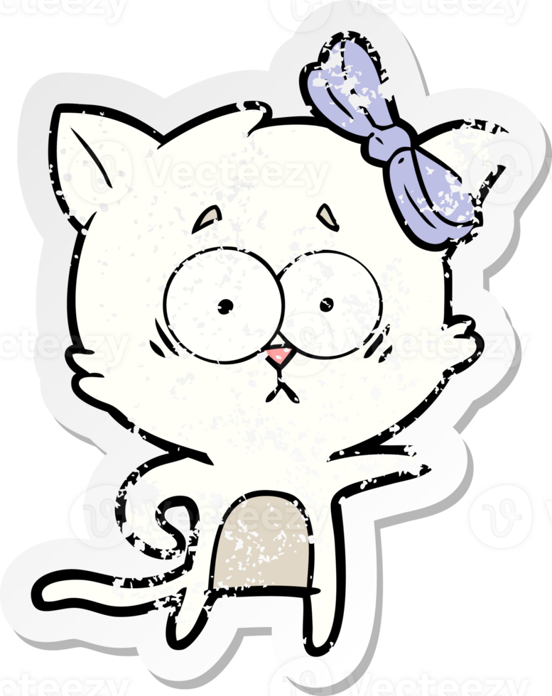 distressed sticker of a cartoon cat png