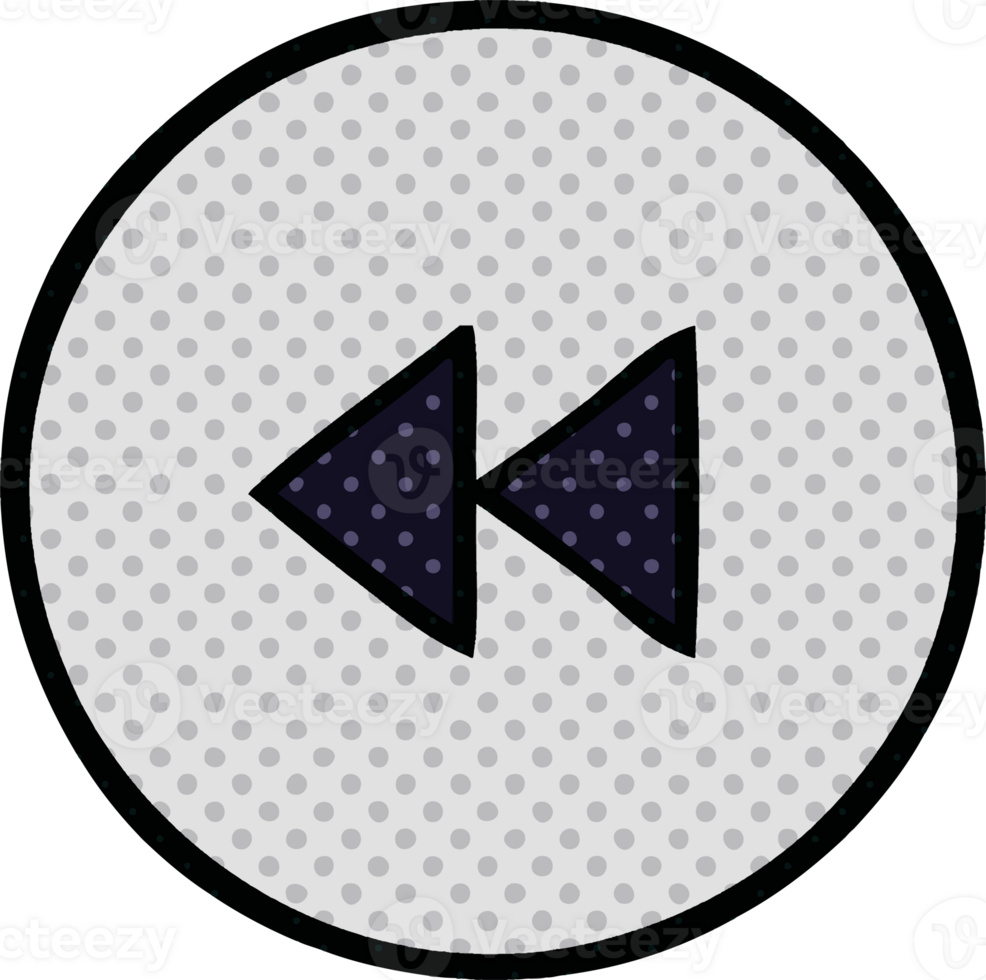 comic book style cartoon of a rewind button png