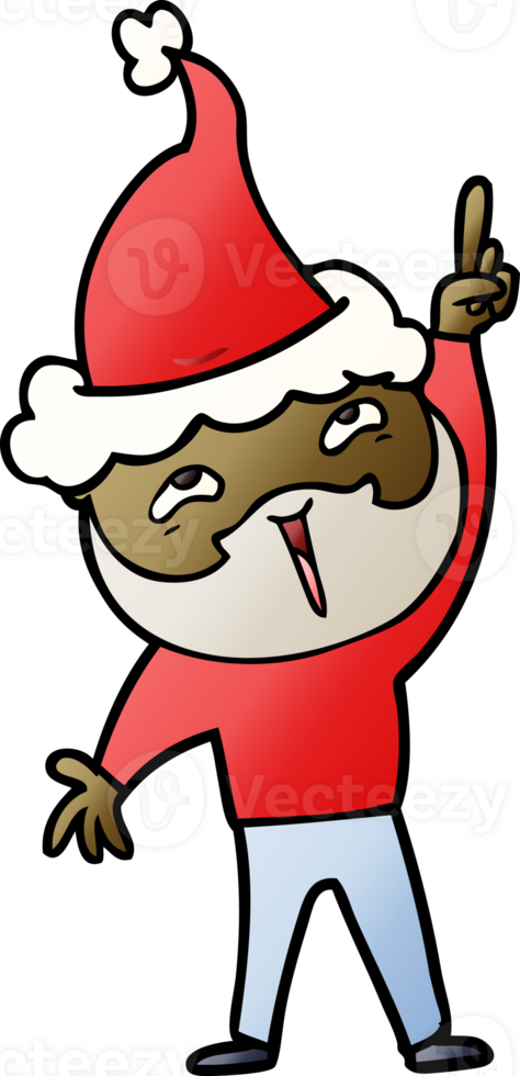 hand drawn gradient cartoon of a happy bearded man wearing santa hat png