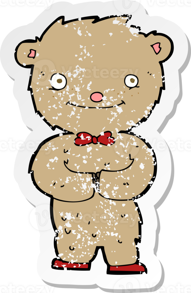 retro distressed sticker of a cartoon teddy bear png