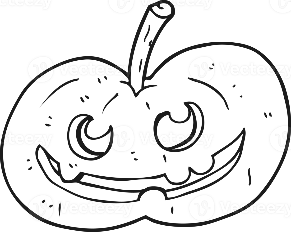 hand drawn black and white cartoon halloween pumpkin png