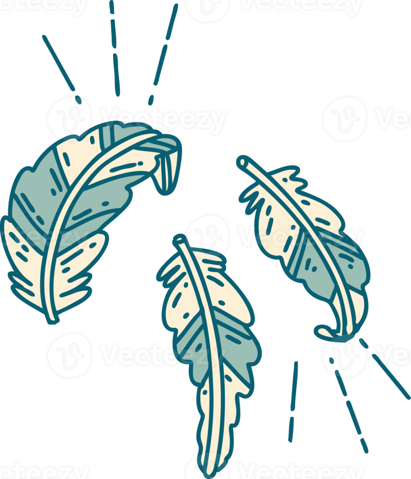 illustration of a traditional tattoo style feathers floating png