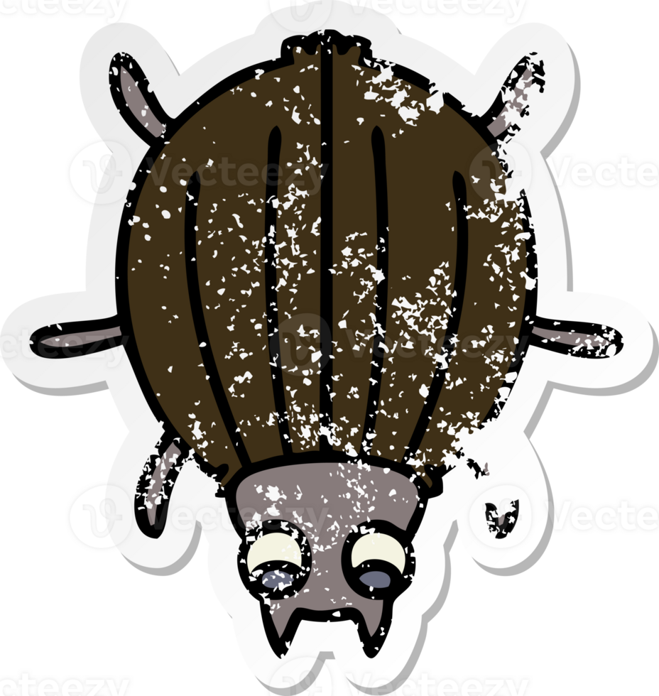 distressed sticker of a quirky hand drawn cartoon beetle png