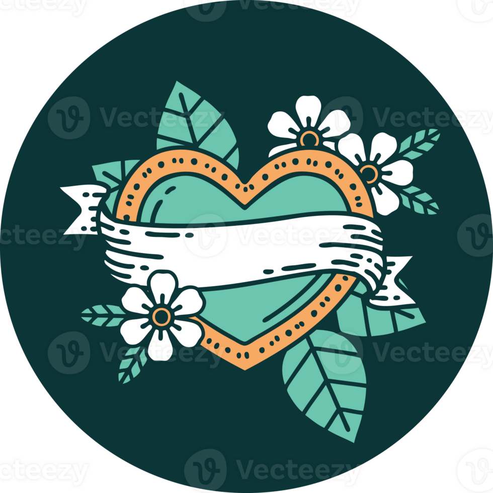 iconic tattoo style image of a heart and banner png