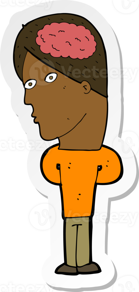 sticker of a cartoon man with big brain png