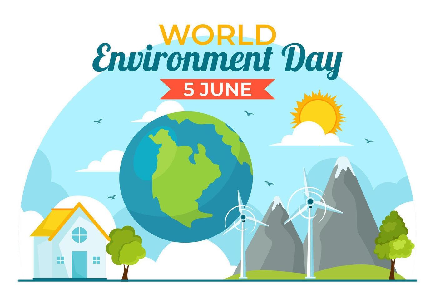 mundo ambiente día vector ilustración con verde árbol y animales en bosque para salvar el planeta o tomando cuidado de el tierra en plano antecedentes