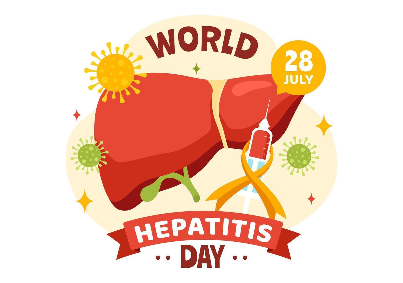 World Hepatitis Day Vector Illustration on 28 July of Patient Diseased Liver, Cancer and Cirrhosis in Healthcare Flat Cartoon Background Design