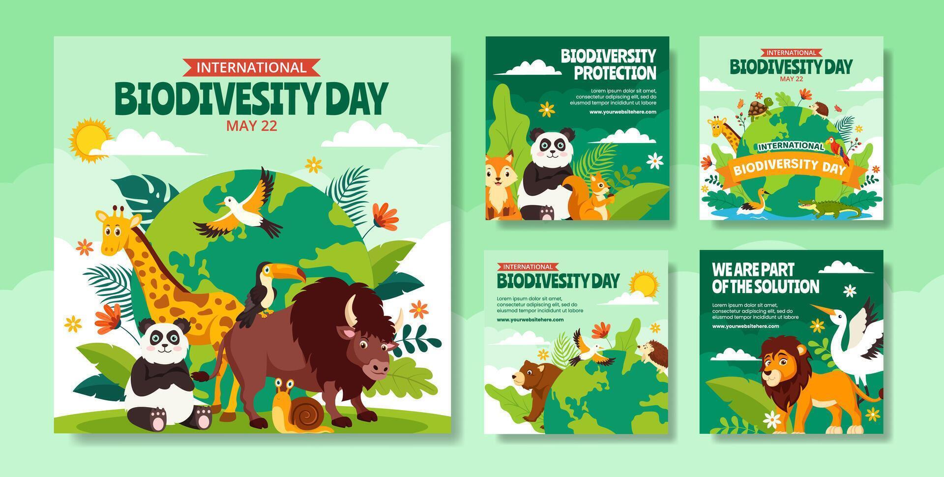 Biodiversity Day Social Media Post Flat Cartoon Hand Drawn Templates Background Illustration vector