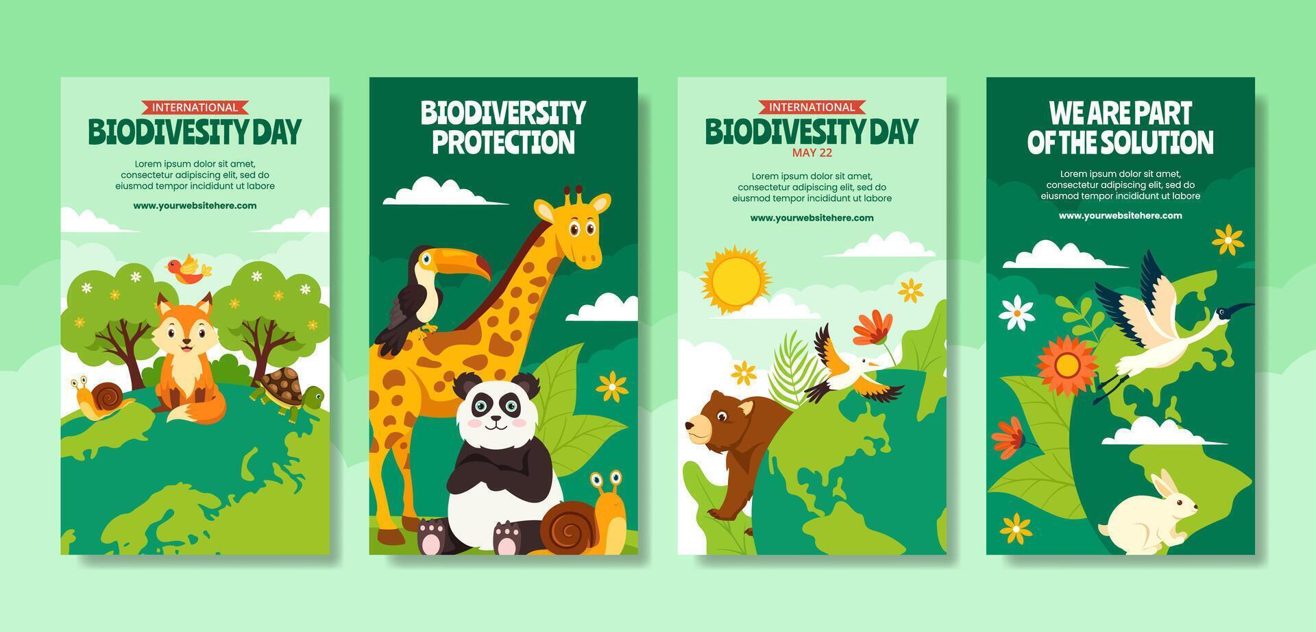 biodiversidad día social medios de comunicación cuentos plano dibujos animados mano dibujado plantillas antecedentes ilustración vector