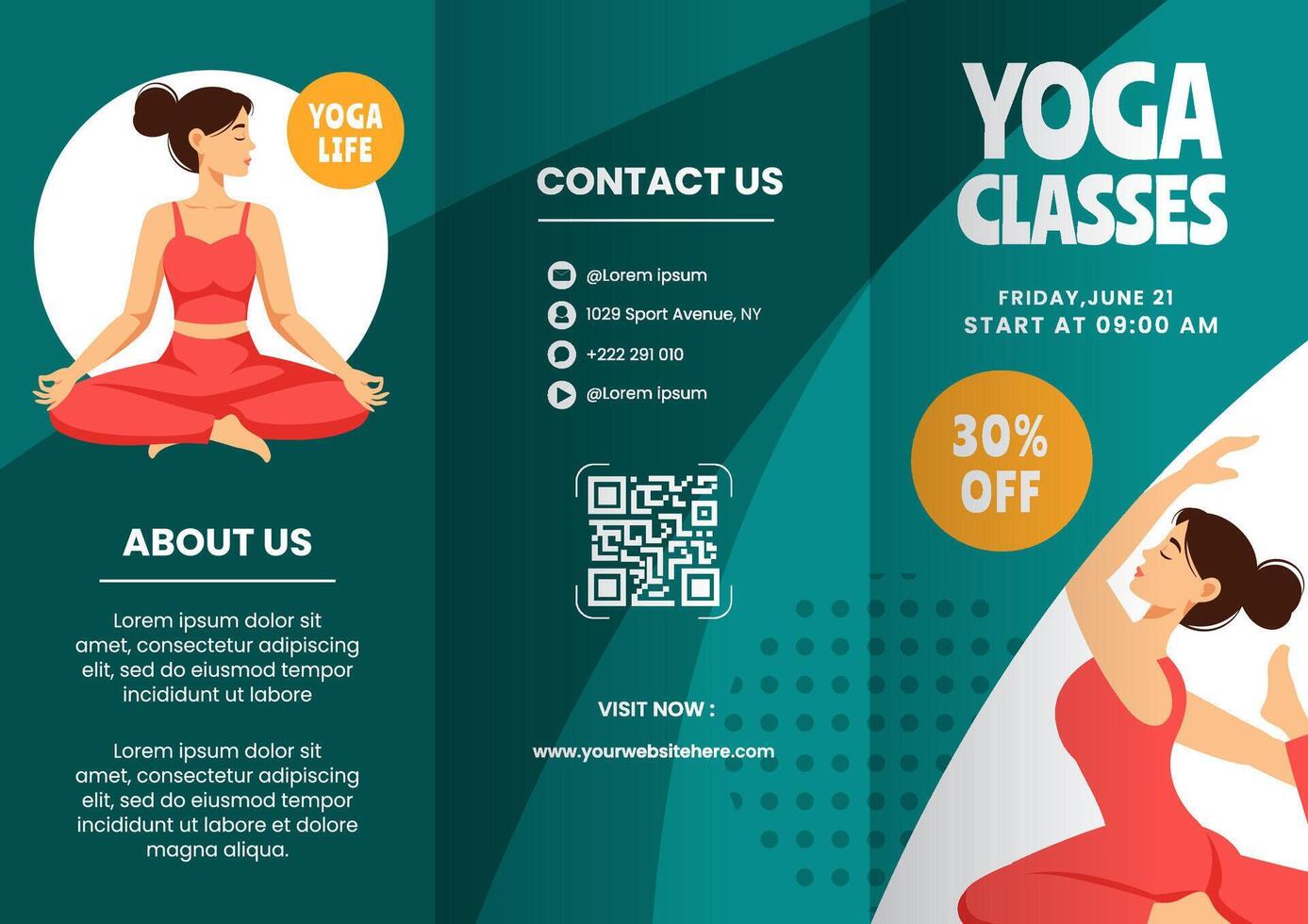 yoga día folleto plano dibujos animados mano dibujado plantillas antecedentes ilustración vector
