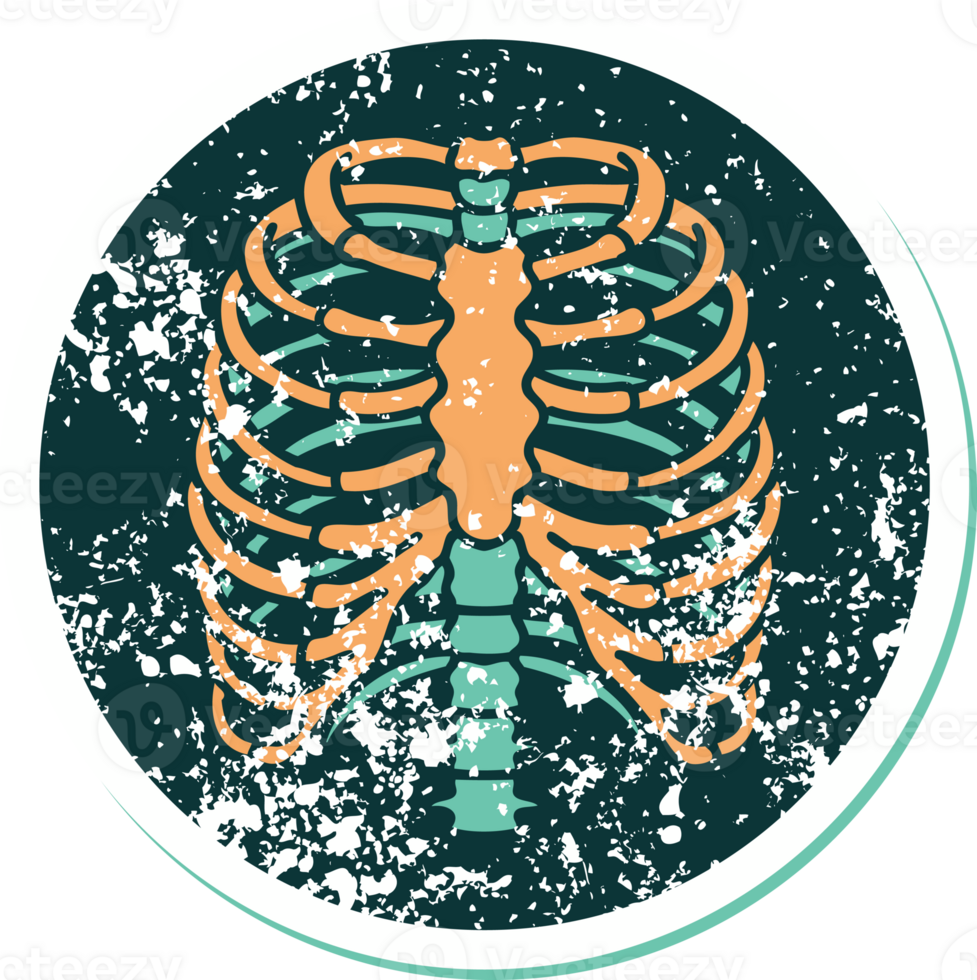 iconic distressed sticker tattoo style image of a rib cage png