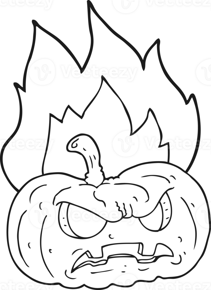 hand drawn black and white cartoon halloween pumpkin png
