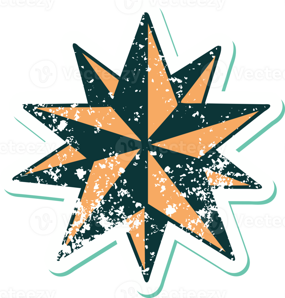 iconic distressed sticker tattoo style image of a star png