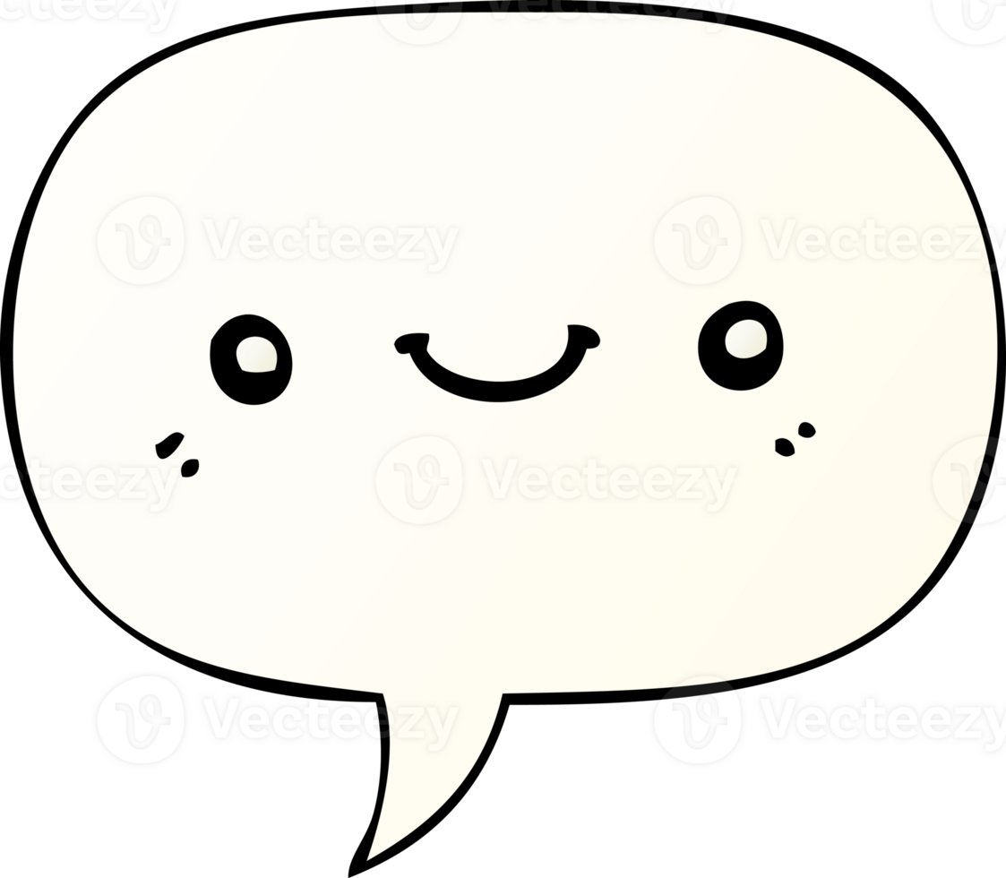 cartoon cute happy face with speech bubble in smooth gradient style png