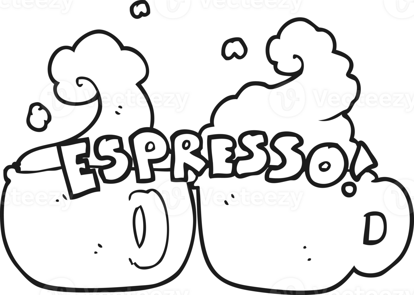 hand drawn black and white cartoon espresso png
