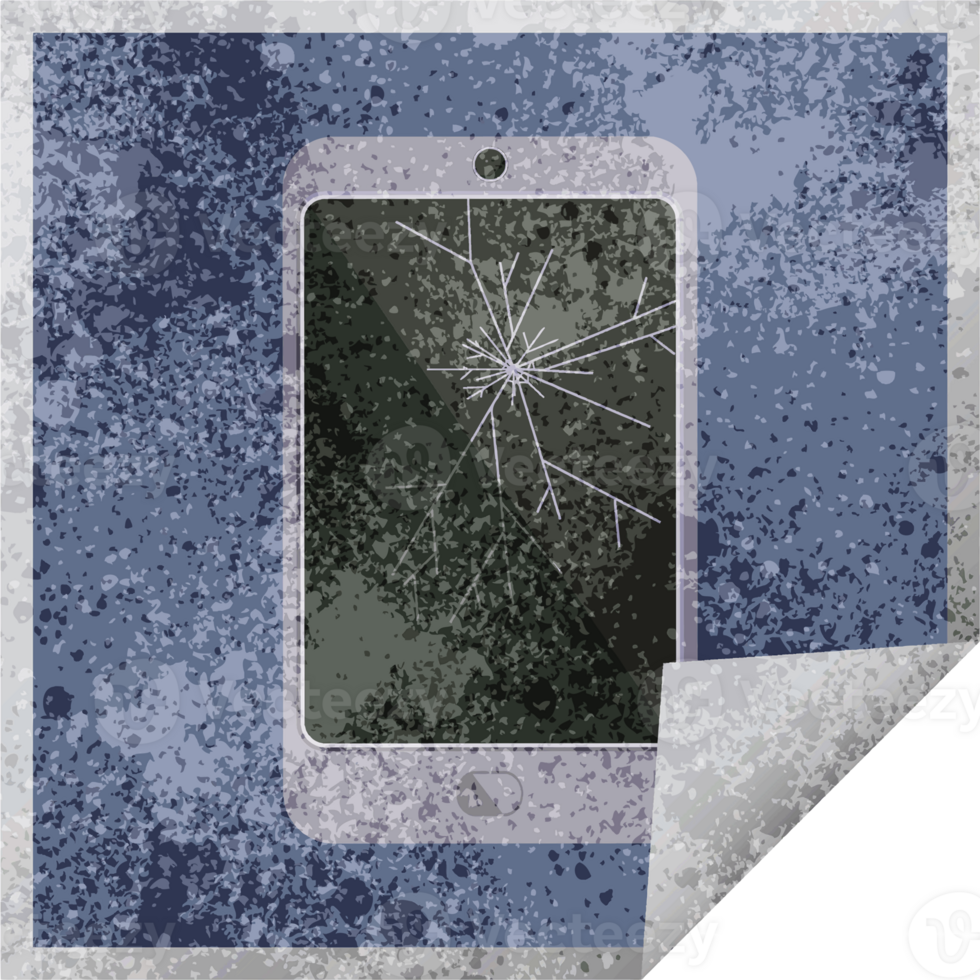 cracked screen cell phone graphic   illustration square sticker png