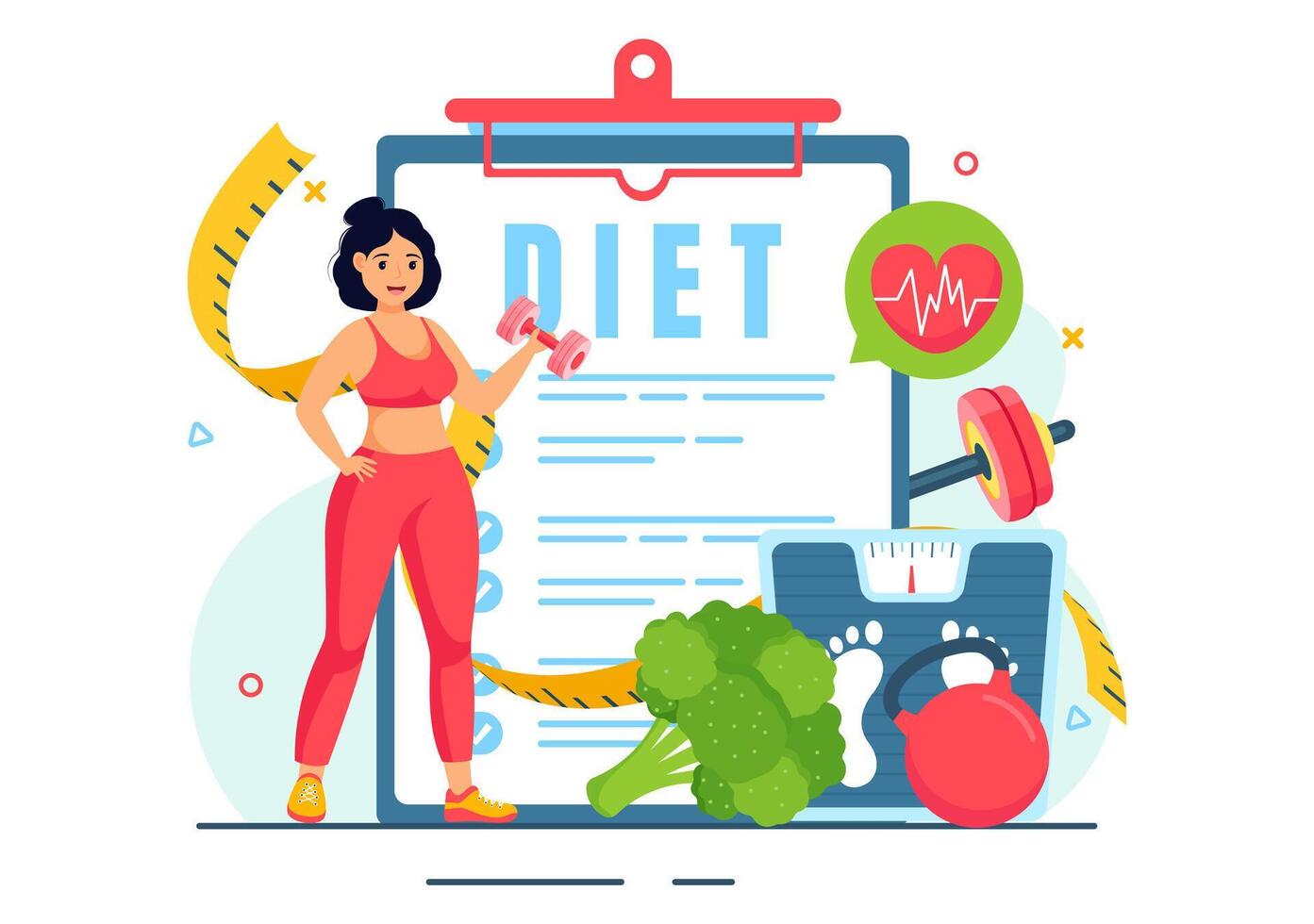 Weight Loss Vector Illustration of Woman Body Transformation Concept with Fitness, Sport, Diet and Healthy Lifestyle in Flat Cartoon Background
