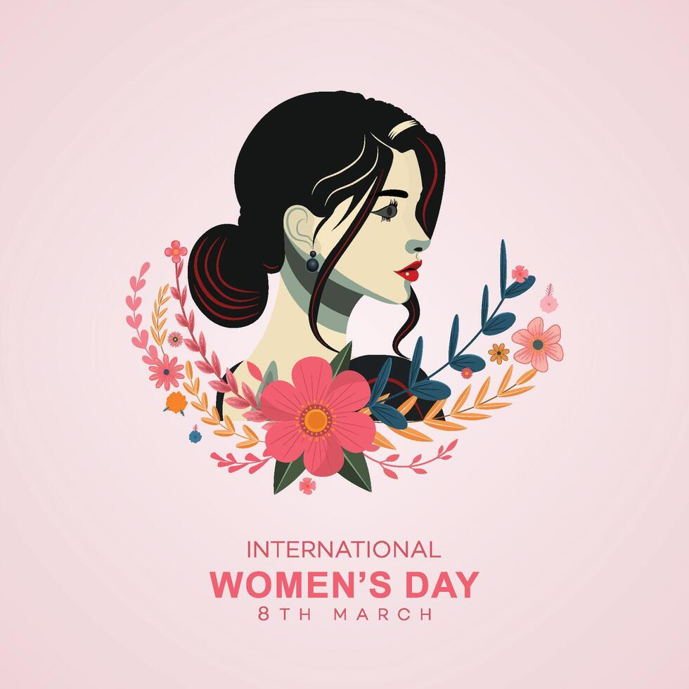 women's day poster, post, typographic  8 march, Multi-ethnic group of beautiful vector