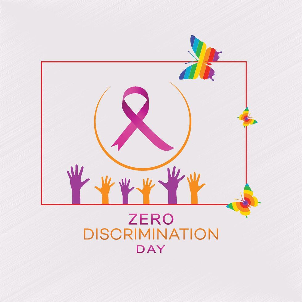 Zero Discrimination day poster, with. rainbow, butterflies. Colorful, typography, and. symbol, vector, 1 March, Social Media Post vector