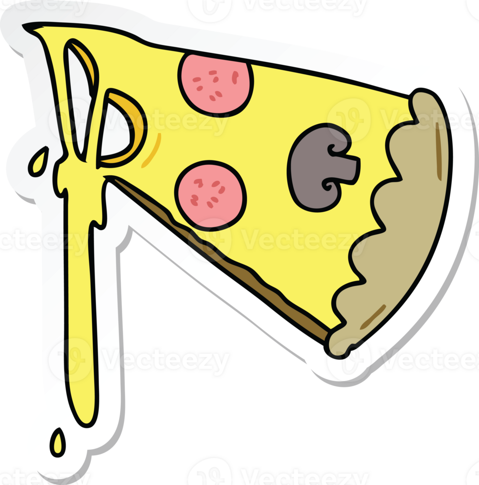 sticker of a quirky hand drawn cartoon slice of pizza png