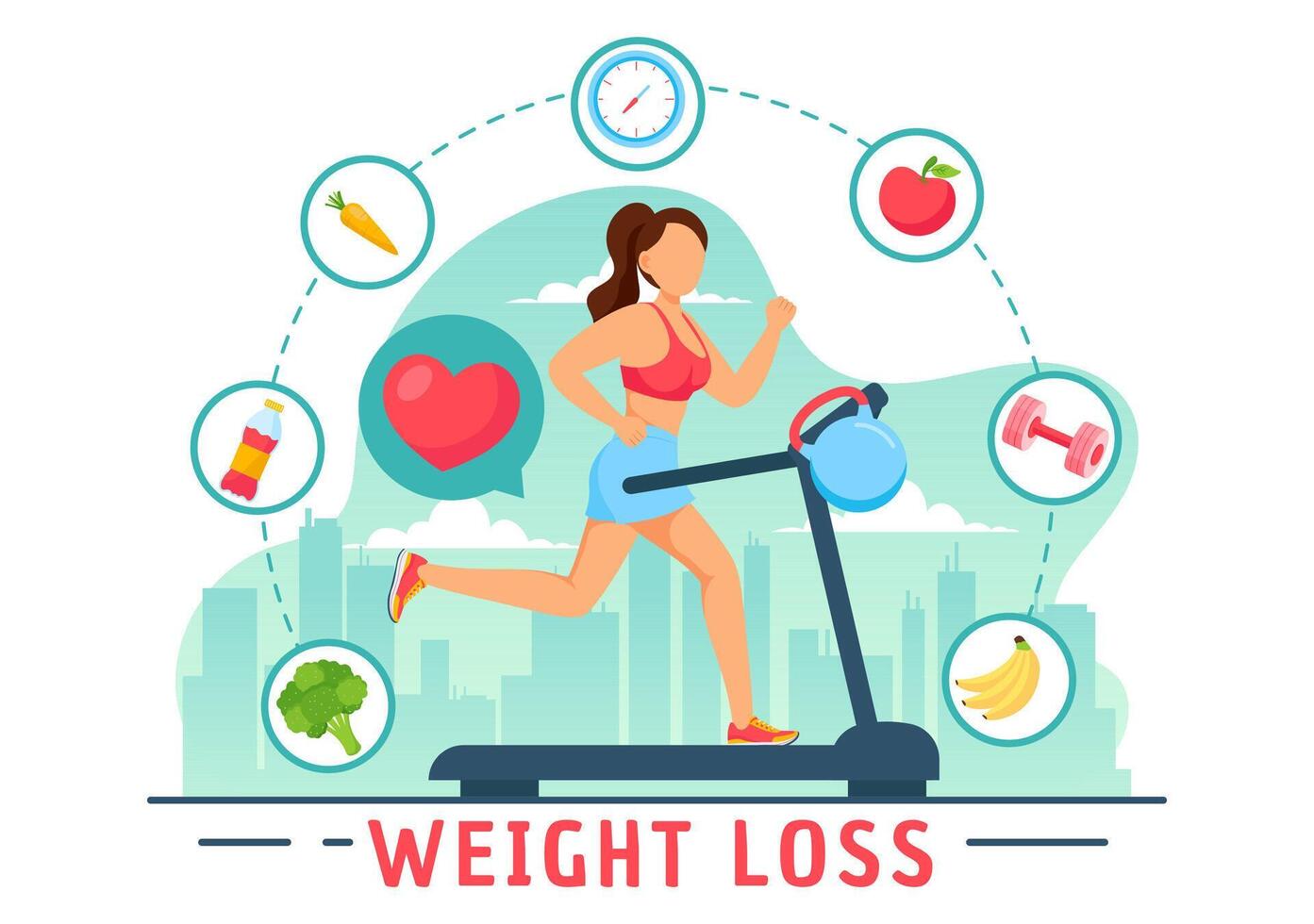 Weight Loss Vector Illustration of Woman Body Transformation Concept with Fitness, Sport, Diet and Healthy Lifestyle in Flat Cartoon Background