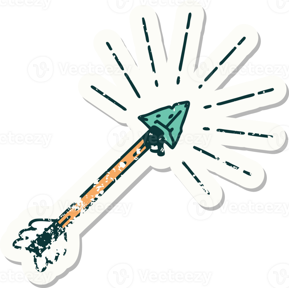 worn old sticker of a tattoo style old flint tip arrow png