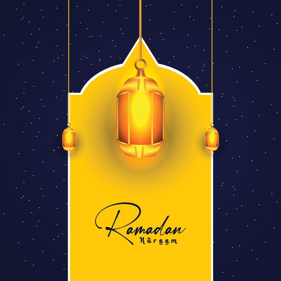 Ramadán kareem islámico ocasión con linternas saludos antecedentes vector