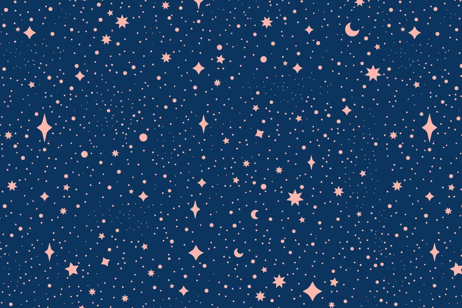 Flat star night sky horizontal background. Colorful Cosmos pattern with stars. Repeating Space Pattern. Dark Sky with colorful stars. Vector Illustration.