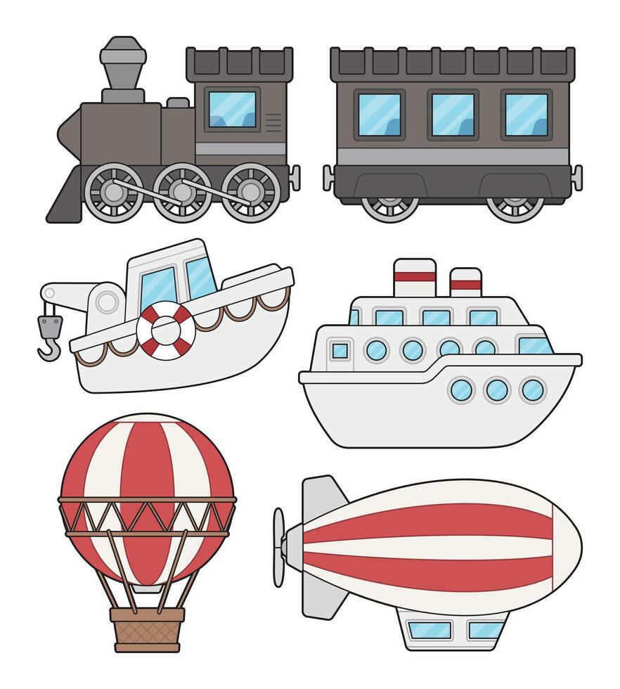 Cartoon transport vector illustration set.